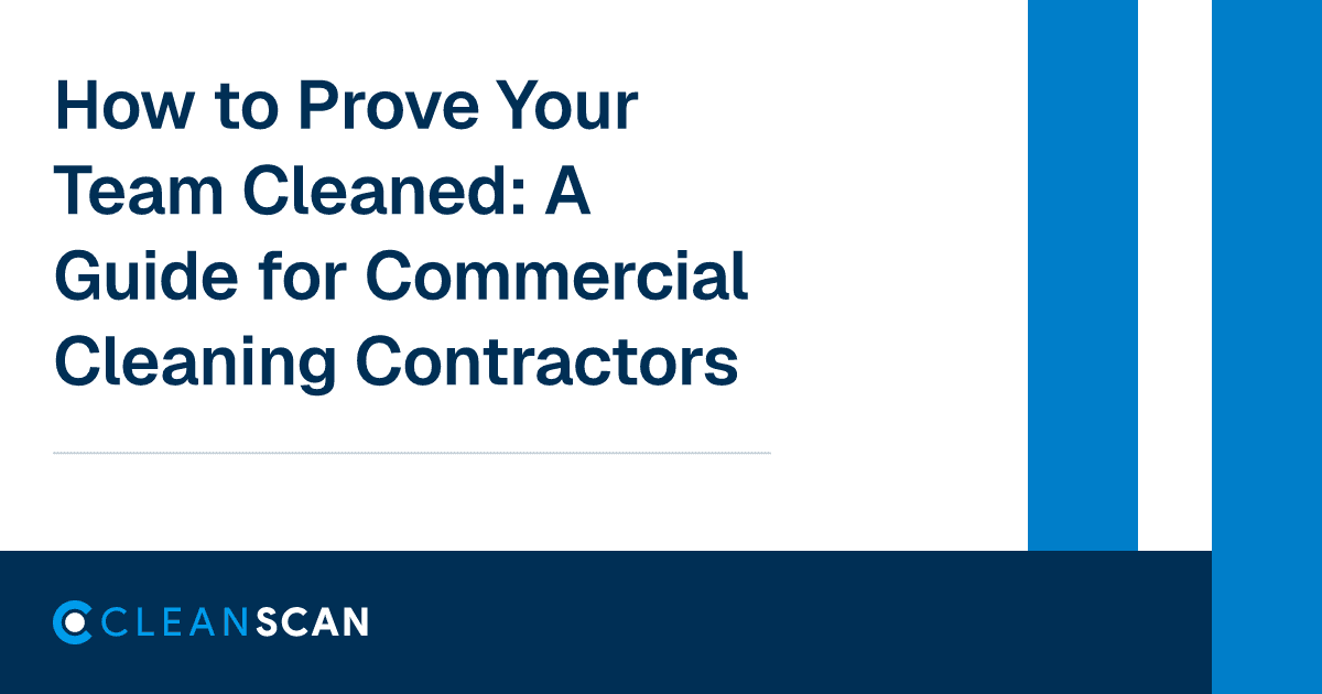 Cleaning professional in a striped apron standing with arms crossed next to a bucket of supplies