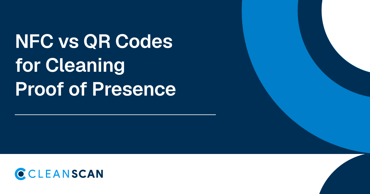 Close-up of a hand holding a smartphone near an NFC tag mounted on a facility wall